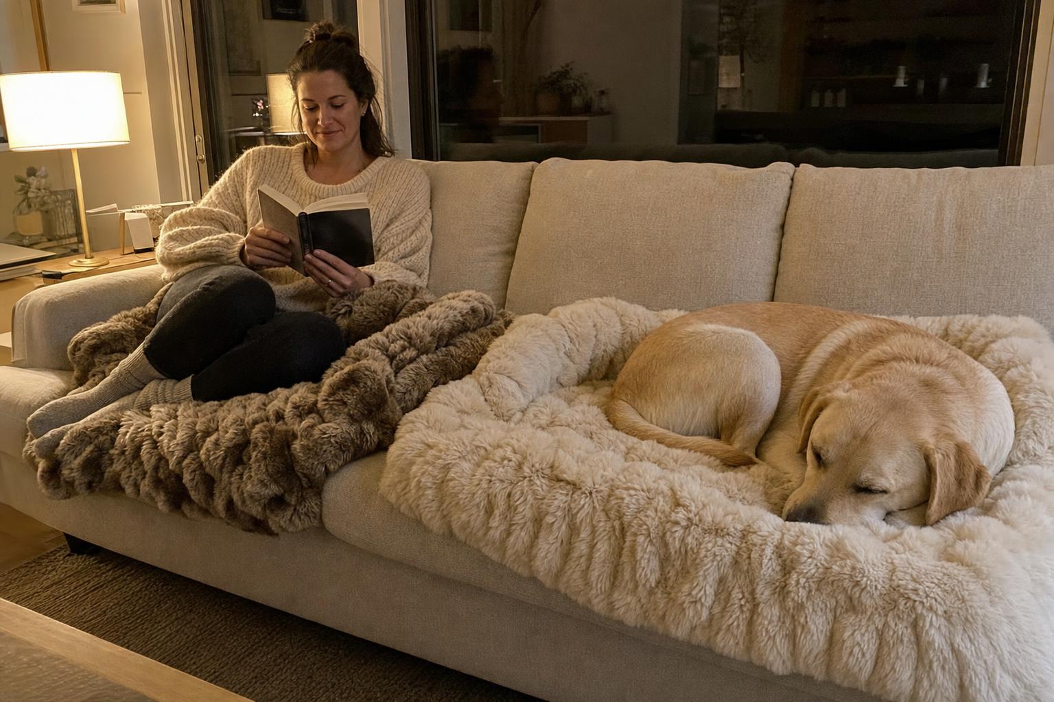 Evening on the couch: Moose asleep on the Pelsbarn sofa bed